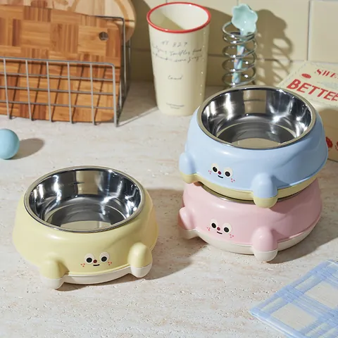 Cartoon Large Capacity Stainless Steel Pet Bowl Non-Slip Detachable Easy To Clean Cat And Dog Feeding Bowl Pet Tableware