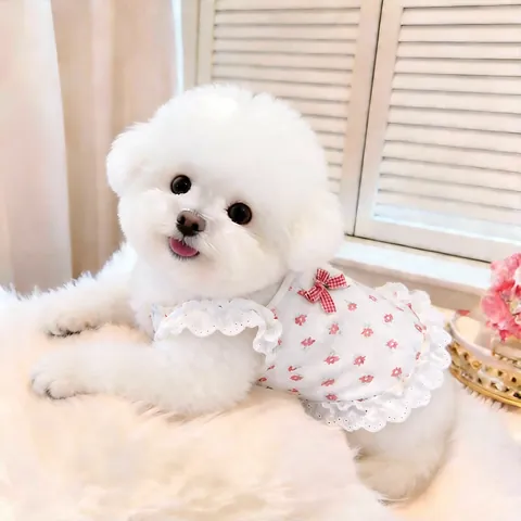 Floral Pet Dress Sweet Lace Bow Dog Camisole Breathable Polyester Cat Summer Vest Clothes For Small Dogs Teddy Pomeranian