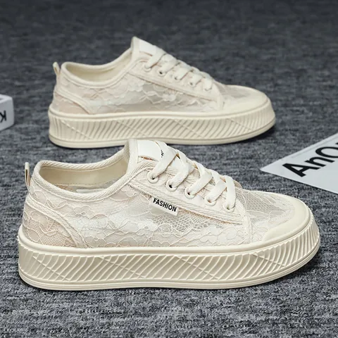 Dames Zomer Opengewerkte Kant Sneakers Platform Ademende Casual Sportschoenen Street Style Dikke Zool Lichtgewicht Loafers
