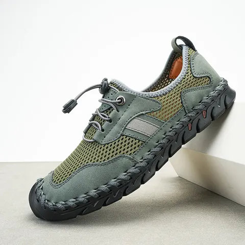 Heren Casual Mesh Schoenen Buiten Ademende Lederen Sneaker Grote Maat Sportschoenen