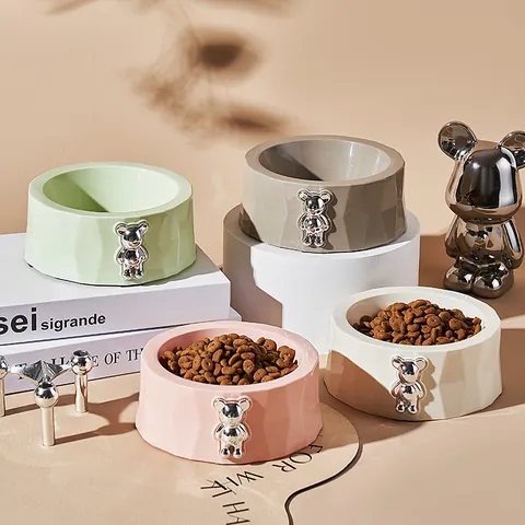 Abnehmbarer Haustiernapf Edelstahl Für Katzen Und Hunde Modernes Geometrisches Design Bären Dekoration Futter Wasserschale