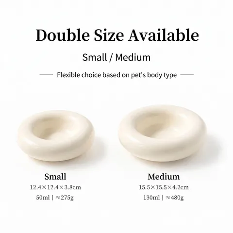 Minimalist Bagel Shape Ceramic Pet Bowl Glossy Anti-Tipping Cat Dog Food Bowl Small Medium Solid Color Ceramic Pet Tableware