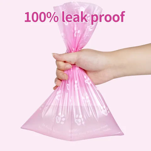 Biodegradable Pet Poop Bags EPI HDPE Scented Dog Waste Bags With Dispenser Eco Friendly Leak Proof Paw Print Pink Green
