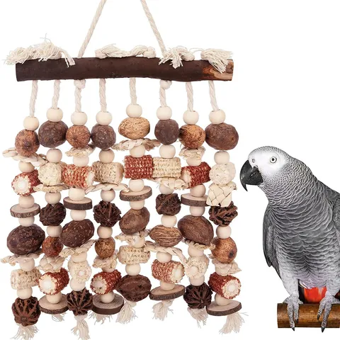 Large Parrot Waterfall Chewing Toy Natural Wood Cotton Rope Bird Cage Accessories For Macaws African Grey Parrots