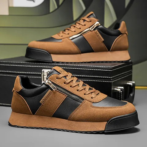 Heren Sneakers met Dikke Zool Hoogteverhogend Ademend Suède Mesh Gestikte Casual Schoenen Mode Zijrits Sport Sneakers