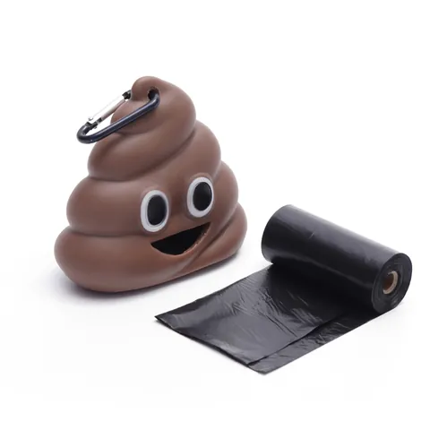 Silicone Brown Poop Emoji Shaped Pet Waste Bag Dispenser Portable Dog Poop Bag Holder With Metal Carabiner For Outdoor Travel Walking