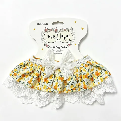 Pet Lace Bow Saliva Bib Printed Floral Scarf Collar Accessory For Cats Small Dogs Adjustable Cotton Polyester Neck Scarf