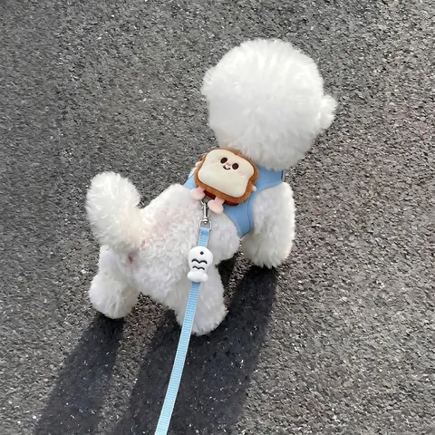 Cute Cartoon Hamburger Toast Plush Dog Harness And Leash Set Soft Polyester Vest Harness For Small Dogs Cats Puppy Daily Walking