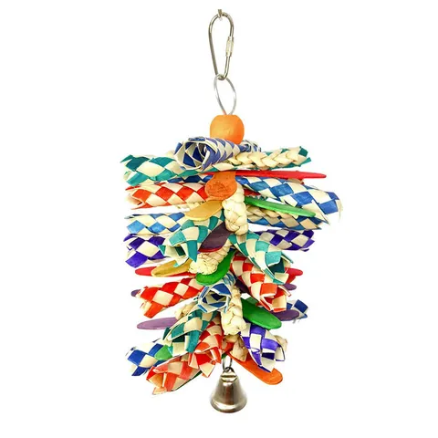 Colorful Parrot Bird Chewing Toy Hanging Paper Wood Braided Toy For Medium Small Birds Foraging Toy With Bell Pet Bird Cage Accessory