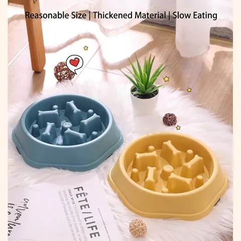 Pet Slow Feeder Bowl Anti-Choking Dog Cat Feeding Dish with Bone Shape Pillars Non-Slip Plastic Healthy Eating Pet Bowl