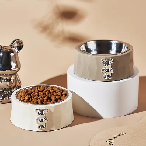 Abnehmbarer Haustiernapf Edelstahl Für Katzen Und Hunde Modernes Geometrisches Design Bären Dekoration Futter Wasserschale