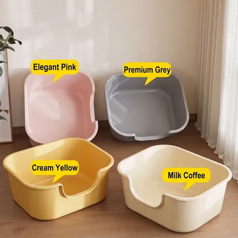 Large Semi-Enclosed Cat Litter Box Anti-Splash High Side Open Top Kitty Toilet With Shovel PP Plastic Material Spacious For Adult Cats