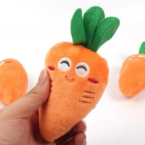 Cute Plush Squeaky Carrot Dog Toy Soft Stuffed Vegetable Chew Toy Interactive Teething Toy For Small Medium Dogs Cats