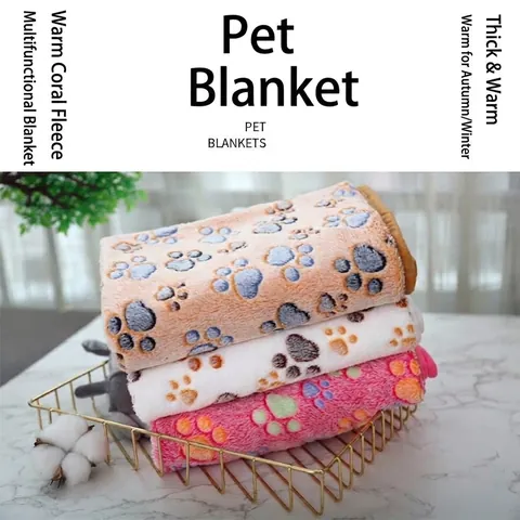 Soft Coral Fleece Pet Blanket Warm Paw Print Elephant Pattern Dog Cat Bed Mat Sleep Pad Four Seasons Machine Washable