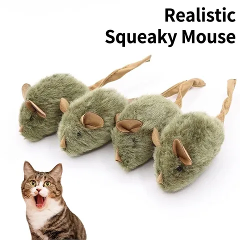 Simulated Squeaking Plush Mouse Cat Toy Bite Resistant Interactive Chirping Long Hair Plush Toy For Indoor Cats Kittens