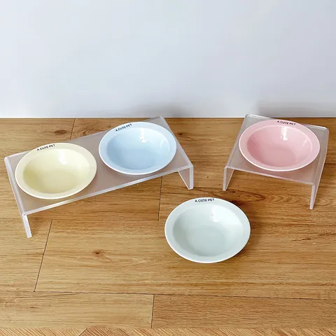 Elevated Acrylic Pet Bowl Stand With Ceramic Feeder Dishes For Cats Small Dogs Neck Protection Water Food Bowls Set