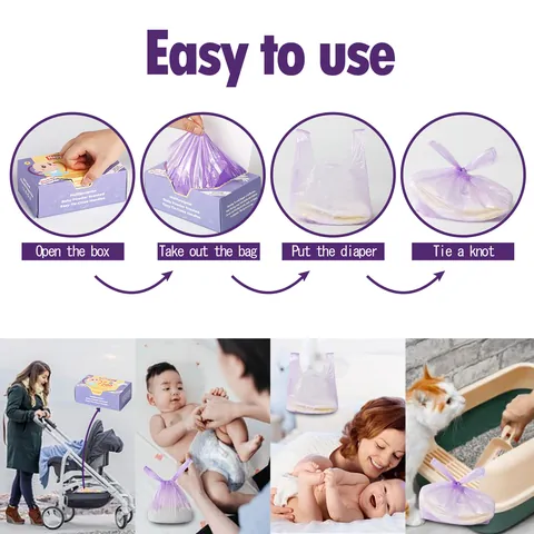 Disposable Baby Diaper Garbage Bags Portable Vest Style Trash Bags With Scented Nappy Disposal Bags For Home Nursery