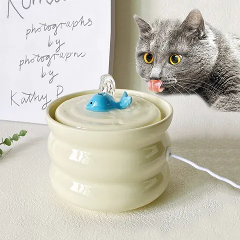 Ceramic Automatic Cat Water Fountain Constant Temperature Heating Pet Drinking Dispenser Quiet Circulation Whale Decor Fountain For Cats Small Dogs