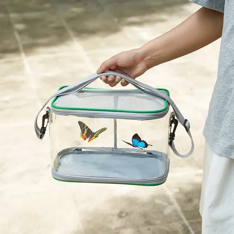Portable Transparent PVC Butterfly Insect Carrier Bag Small Pet Hamster Lizard Travel Cage With Breathable Mesh Shoulder Strap