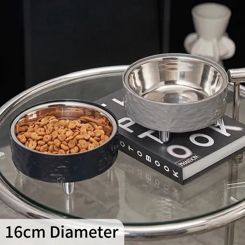 Elevated Stainless Steel Pet Bowl Hammered Texture Neck Protection Anti Chin Acne Feeder For Cats Small Dogs