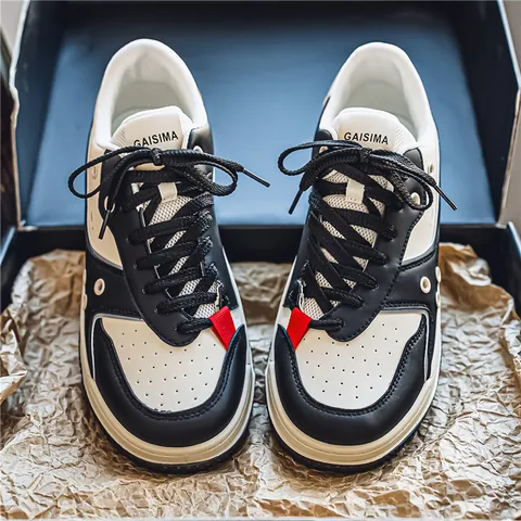 Scarpe da Skate da Uomo in Pelle Casual Patchwork Irregolare Sneakers Basse Versatili e Comode Streetwear