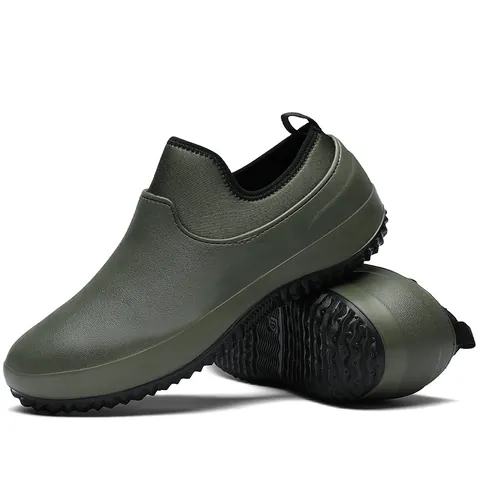 Men Women Outdoor Waterproof Slip-on Shoes Non-slip Chef Shoes Lightweight Microfiber Rubber Sole Mules Casual Loafers