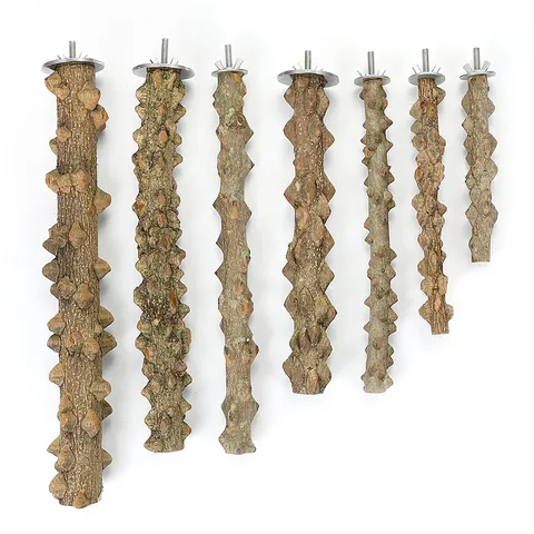 Natural Prickly Ash Wood Bird Perch Stand Parrot Claw Grinding Stick Cage Accessories With Stainless Steel Iron Fittings