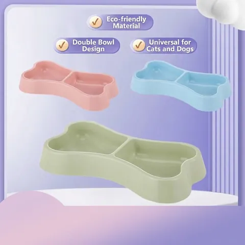 Bone Shaped Double Pet Bowl PP Plastic Integrated Molding Food Water Dispenser Feeder for Small Dogs Cats Pet Feeding Supplies