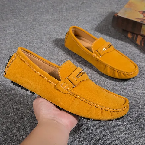 Mocassins en Microfibre Légers pour Hommes Chaussures de Conduite Slip-on Avec Boucle en Métal Couleur Unie Chaussures de Travail