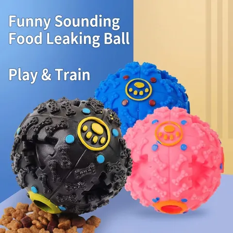 Dog Squeaky Toy Ball Food Dispenser Bite Resistant Puzzle Ball For Training Large Medium Small Dogs Vinyl Molar Ball Toy