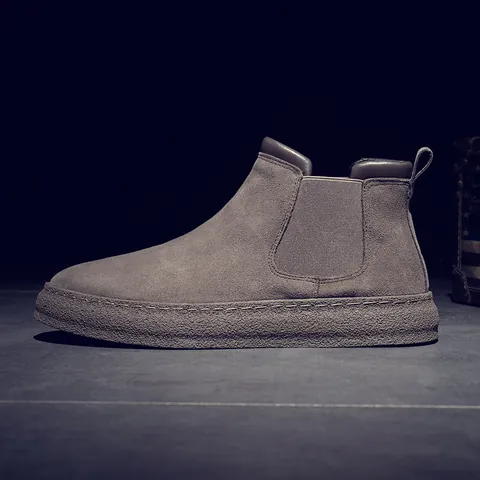Stivali Chelsea da Uomo in Finta Pelle Scamosciata Retrò Stivali Martin a Suola Spessa Senza Lacci per Moto e Lavoro Scarpe Casual