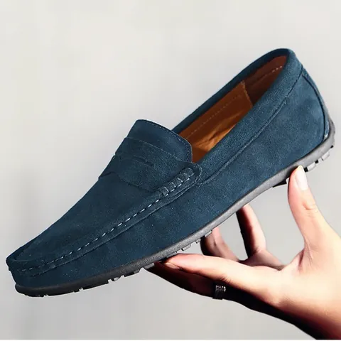 Mocassins en Daim pour Hommes Style Britannique Chaussures de Conduite Respirantes Plates Décontractées Doublure en Cuir