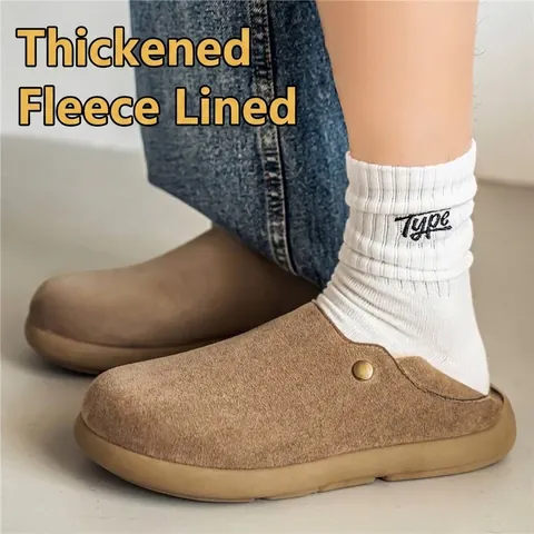Heren Birkenstock Stijl Fleece Gevoerde Muiltjes Warm Winter Slip-On Loafers Microvezel Suède Casual Schoenen Met Metalen Gesp