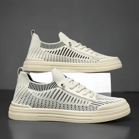 Men's Breathable Fly-knit Sneakers Casual Lightweight Mesh Running Shoes Outdoor Non-slip Lace-up Low-top Fashion Walking Shoes