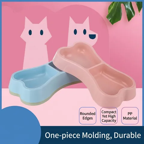 Bone Shaped Double Pet Bowl PP Plastic Integrated Molding Food Water Dispenser Feeder for Small Dogs Cats Pet Feeding Supplies