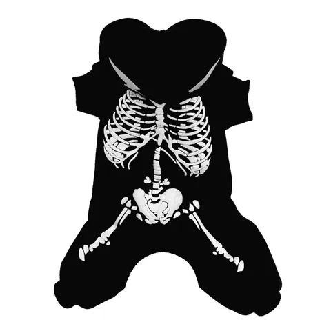 Halloween Pet Dog Skeleton Hoodie Glow In The Dark Bone Pattern Hooded Jumpsuit For Small Dogs Teddy Corgi Polyester Warm Clothes