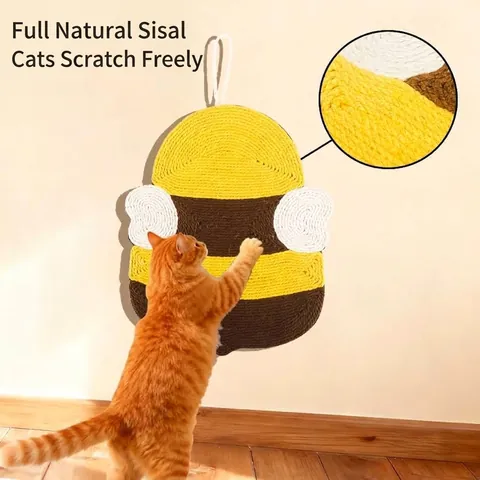 Tappetino Tiragraffi in Sisal Naturale per Gatti Forma di Ape Pinguino Arancia Protezione Mobili da Parete Durevole