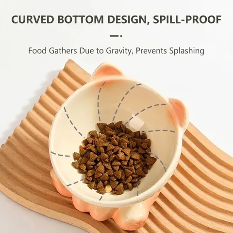 Ceramic Cat Bowl Elevated Tilted Anti-Tip Pet Food Water Dish For Neck Protection Gradient Color Kitten Puppy Feeder Bowl