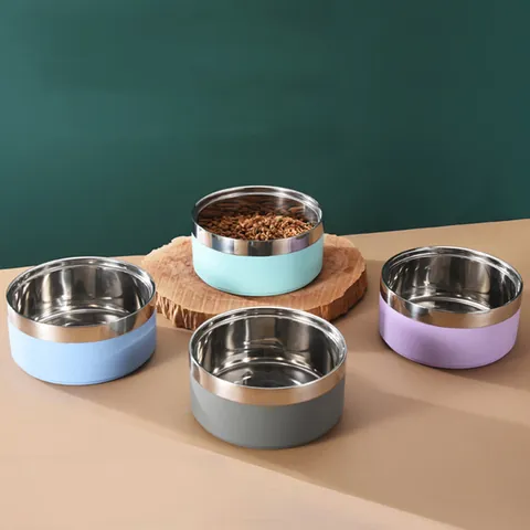 Double Layer Stainless Steel Pet Bowl Large Capacity Non-slip Anti-tip Pet Feeding Bowl For Dogs And Cats Durable Food Water Basin