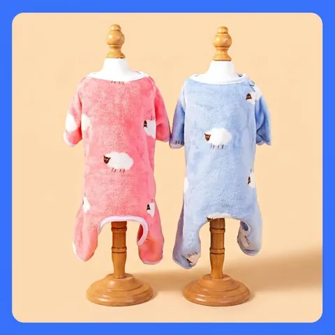 Warm Coral Fleece Dog Onesie Sheep Print Thickened Puppy Pajamas For Small Medium Dogs Autumn Winter Pet Jumpsuit