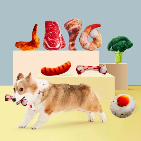 Simulation Food Plush Dog Toy Squeaky Bone Chicken Leg Steak Broccoli Pattern Pet Chew Toy Boredom Relief Interaction Soft Plushie