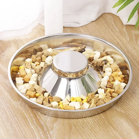Edelstahl Haustier Slow Feeder Napf Anti-Schling Hundeschüssel Rutschfester Katzenfutternapf Metall Futterschale Zubehör