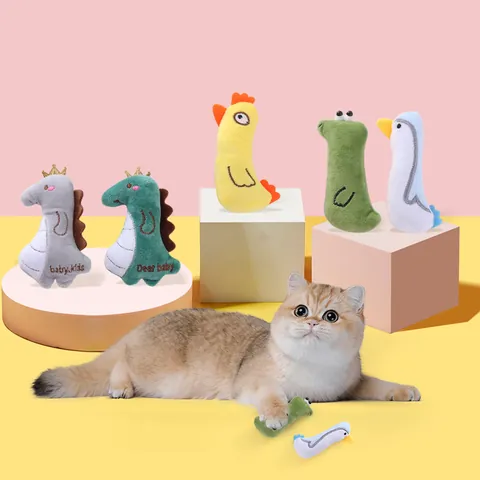 Plush Interactive Cat Toy With Catnip Cartoon Dinosaur Chicken Duck Snake Shapes Soft Bite Resistant Toy For Cats Kitty