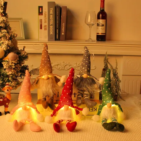LED Glühende Weihnachten Gnom Plüsch Ornament Gestrickte Gesichtlose Tomte Puppe Mit Hängenden Beinen Wald Alter Mann Weihnachtsbaum Deko
