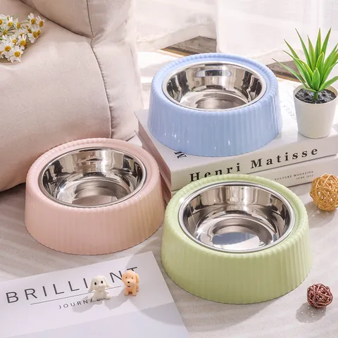 Detachable Stainless Steel Pet Bowl For Dogs And Cats Anti-Slip Plastic Base Easy To Clean Food Water Feeding Basin Multi-Color Pet Dishes