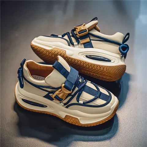 Men Waterproof Chunky Dad Shoes Color Block Microfiber Leather Outdoor Workwear Sneakers Hong Kong Style Casual Sports Shoes