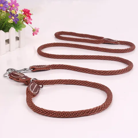 Nylon Braided Pet Leash Durable Dog Training Slip Lead P-Chain Leather Reinforced Traction Rope For Small Medium Large Dogs