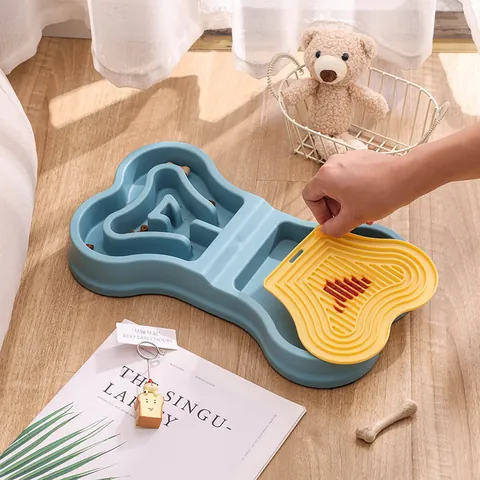 Cuenco de Alimentación Lenta para Mascotas Perro Gato Alfombrilla de Silicona para Lamer Antideslizante Forma de Hueso Pan Suministros