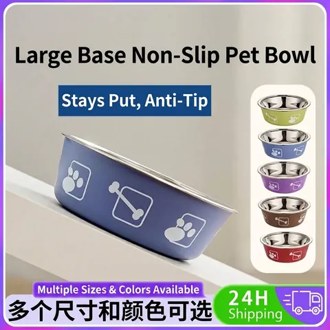 Stainless Steel Pet Bowl Anti Slip Double Layer Cat Dog Feeding Bowl Bone Paw Print Pattern Food Water Bowl Durable Basin