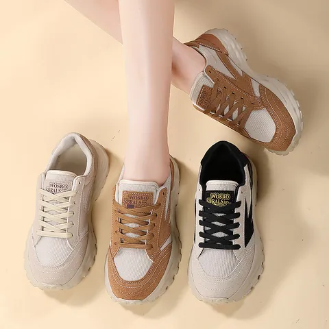 Zapatillas Chunky de Moda para Mujer de Malla Transpirable Patchwork Suela Gruesa Plataforma Zapatos de Deporte Casuales con Cordones